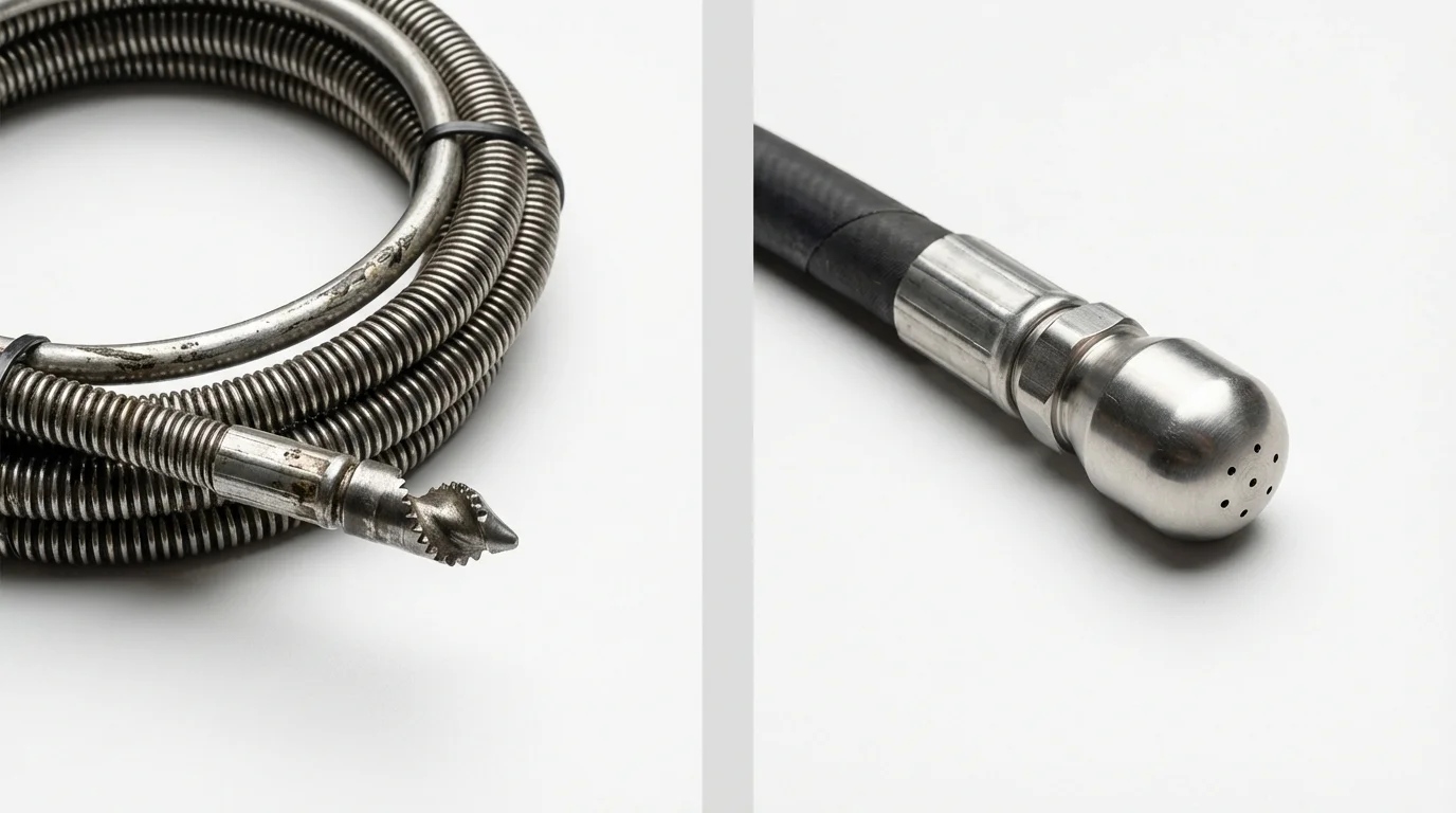 Drain snake cable and hydro jetting nozzle used for drain cleaning in Kimberly, WI